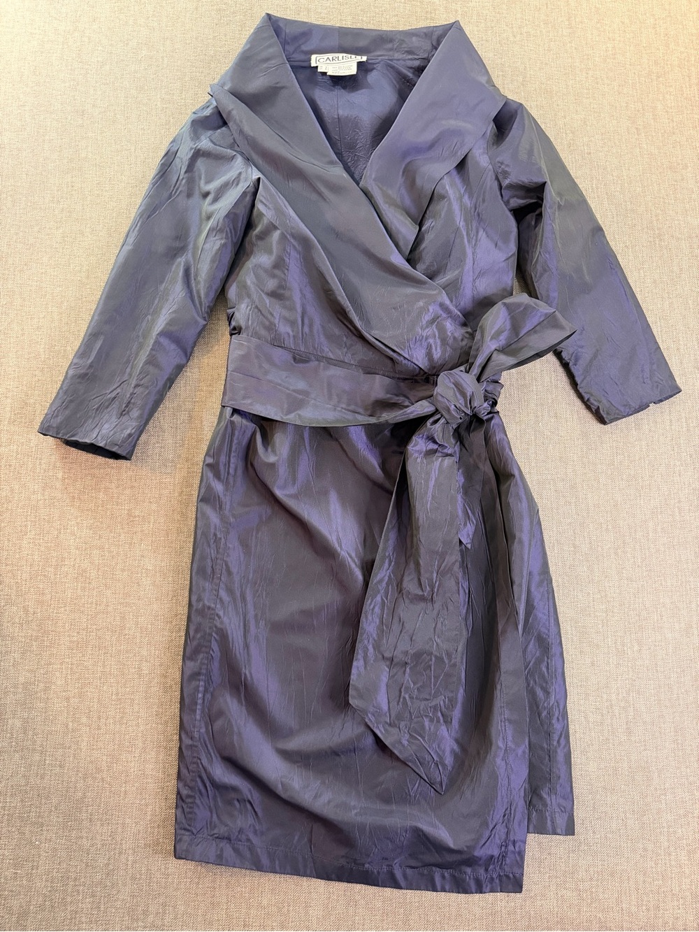 Carlisle Iridescent Navy Purple Wrap Dress with Sash Size 4